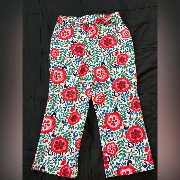 Boden Belted Linen Pant Multi Foliage Womens Size‎ 14